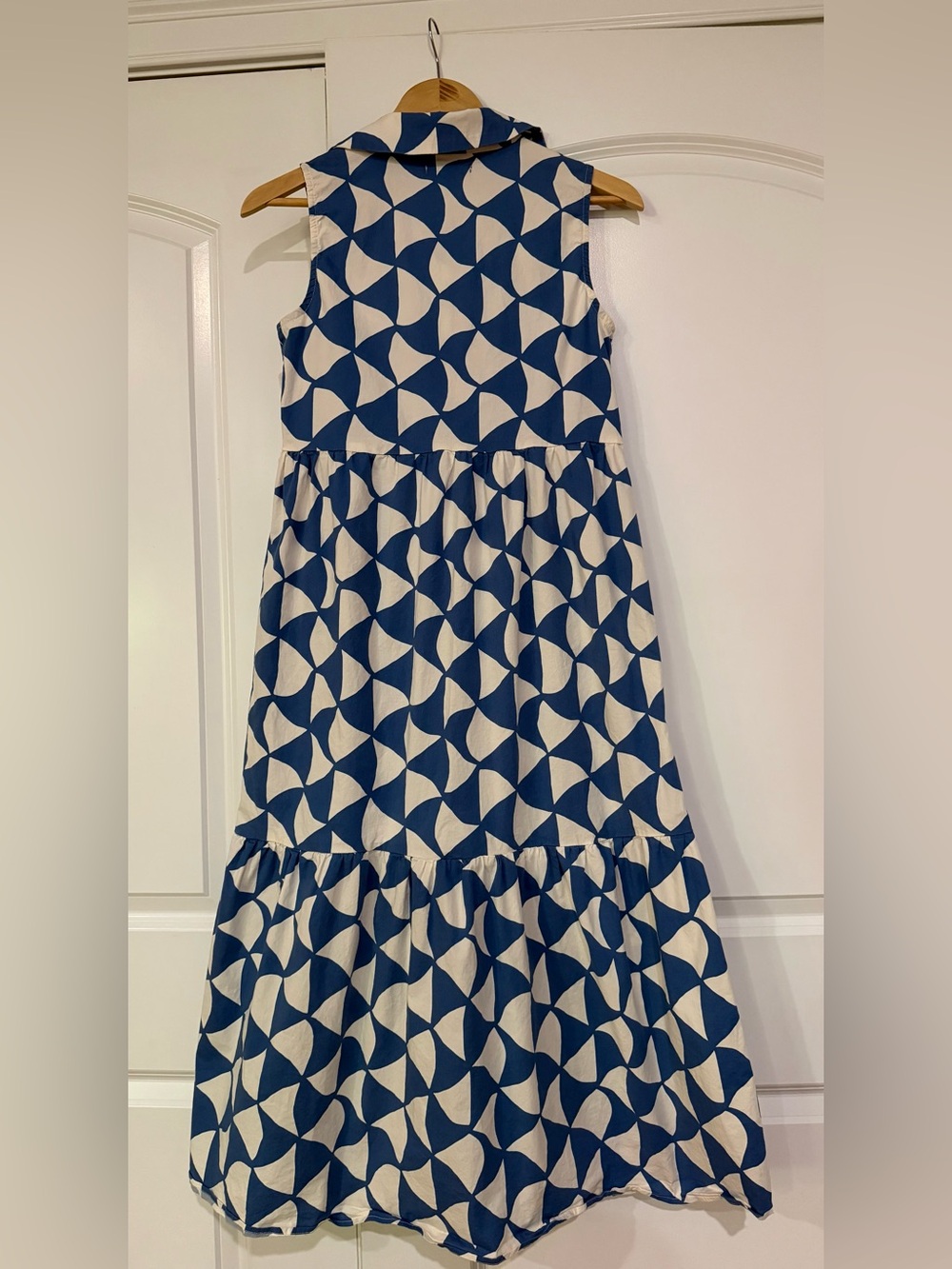 Rachel Zoe Sleeveless Midi Dress, Blue and White/Cream Geometric Print,Size XS - Picture 2 of 9